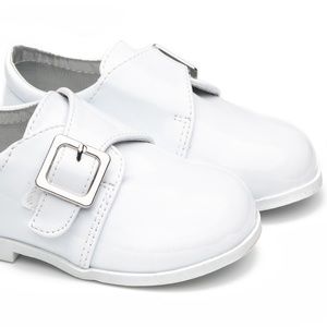 Leatherette Strap School Dress Shoe (Infant/Toddler Boys) - White Patent